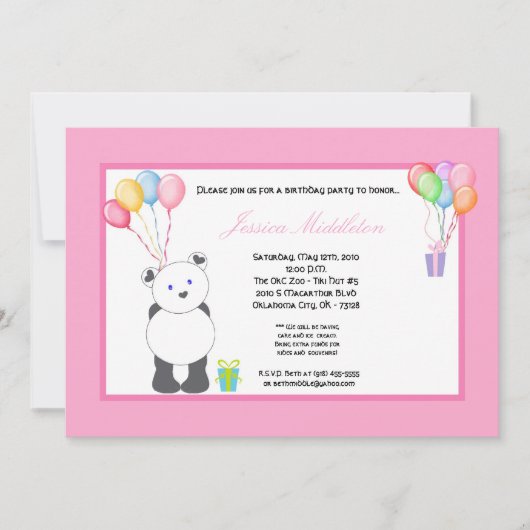5x7パンダベアバルーン誕生日パーティーの招待 招待状 (正面)