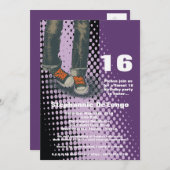5x7パープルスニーカースイート16誕生日招待状 招待状 (正面/裏面)