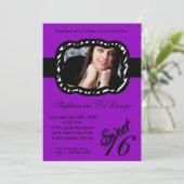 5x7パープルバンドPHOTO甘い16誕生日招待状 招待状 (スタンド正面)