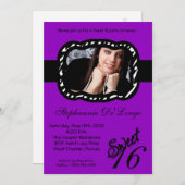 5x7パープルバンドPHOTO甘い16誕生日招待状 招待状 (正面/裏面)