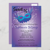 5x7パープルマスカレードスウィート16誕生日招待状 招待状 (正面/裏面)