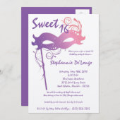 5x7パープルマスカレードスウィート16誕生日招待状 招待状 (正面/裏面)