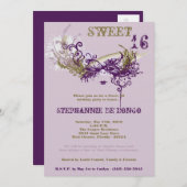 5x7パープルマスカレードスウィート16誕生日招待状 招待状 (正面/裏面)