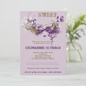5x7パープルマスカレードスウィート16誕生日招待状 招待状 (スタンド正面)