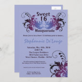 5x7パープルマスカレードスウィート16誕生日招待状 招待状 (正面/裏面)