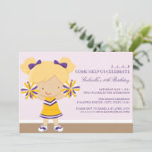 5x7パープル/金ゴールド·チアリーダー·バースデー·パーティ·招待状 招待状 (スタンド正面)