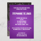 5x7パープルDJターンテーブル16誕生日招待状 招待状 (正面/裏面)