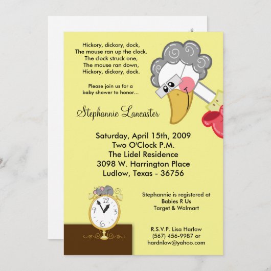 5x7ヒッコリーのDickoryの子供部屋のベビーシャワーの招待状 招待状 (正面/裏面)