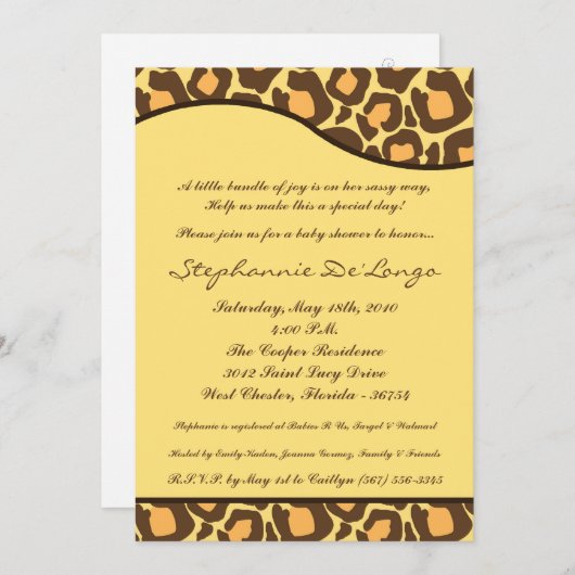 5x7ヒョウアニマルプリントベビーシャワー招待状 招待状 (正面/裏面)