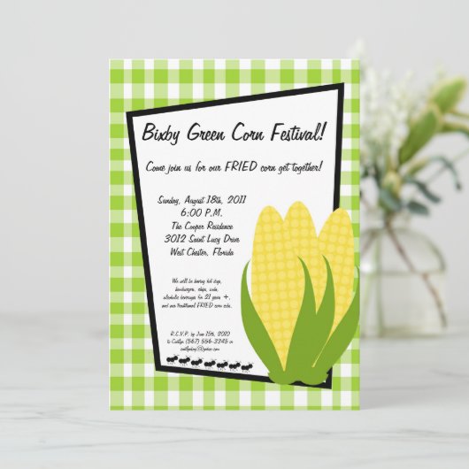 5x7ピクニック夏のトウモロコシのフェスティバルのパーティの招待状 招待状 (スタンド正面)
