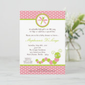 5x7ピンクのケータピラー虫ベイビーシャワー招待状 招待状 (スタンド正面)