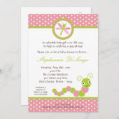 5x7ピンクのケータピラー虫ベイビーシャワー招待状 招待状 (正面/裏面)