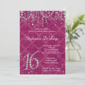 5x7ピンクのダイヤモンドの菓子16の誕生日の招待状 招待状 (スタンド正面)