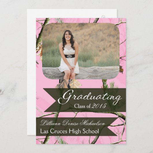 5x7ピンクのハンターの迷彩柄のCamouflaの先輩の発表 案内状 (正面/裏面)