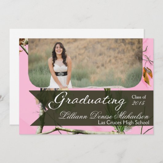 5x7ピンクのハンターの迷彩柄のCamouflaの先輩の発表 案内状 (正面/裏面)