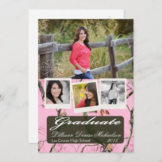 5x7ピンクのハンターの迷彩柄のCamouflaの先輩の発表 案内状 (正面/裏面)