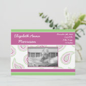 5x7ピンクのペイズリーパターン写真の誕生のお知らせ 案内状 (スタンド正面)