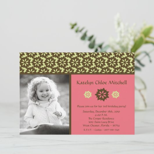 5x7ピンクのライムのDamaの写真の誕生日のパーティの招待状 招待状 (スタンド正面)