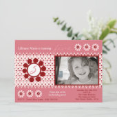 5x7ピンクの水玉模様写真の誕生日パーティーへの招待 招待状 (スタンド正面)