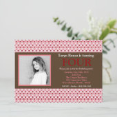 5x7ピンクの水玉模様写真の誕生日パーティーへの招待 招待状 (スタンド正面)