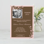 5x7ピンクの花の写真卒業発表 招待状 (スタンド正面)