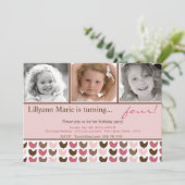 5x7ピンクの額の鳥の写真の誕生日のパーティの招待状 招待状 (スタンド正面)