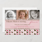 5x7ピンクの額の鳥の写真の誕生日のパーティの招待状 招待状 (正面/裏面)