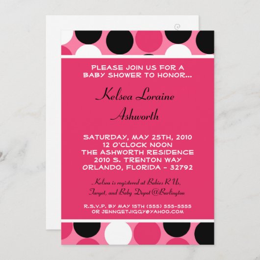 5x7ピンクカラフル水玉模様ベビーシャワー招待状 招待状 (正面/裏面)