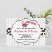 5x7ピンクキャリッジベビーカーのベビーシャワー招待状 招待状 (スタンド正面)