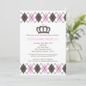 5x7ピンククラウンアーガイル誕生日パーティーへの招待 招待状 (スタンド正面)