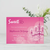 5x7ピンクシャンデリアスウィート16誕生日招待状 招待状 (スタンド正面)