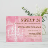 5x7ピンクシャンデリアスウィート16誕生日招待状 招待状 (スタンド正面)