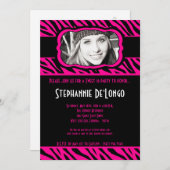 5x7ピンクゼブラフォトスイート16誕生日招待状 招待状 (正面/裏面)