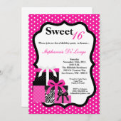 5x7ピンクゼブラプレゼント誕生日パーティーの招待状 招待状 (正面/裏面)