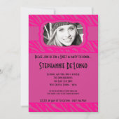 5x7ピンクゼブラPHOTO甘い16誕生日招待状 招待状 (正面)