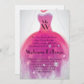 5x7ピンクドレスキンセアニェラ誕生日招待状 招待状 (正面/裏面)