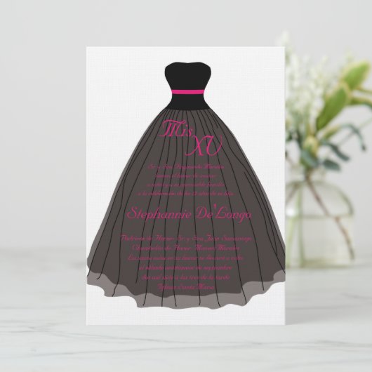 5x7ピンクドレスキンセアニェラ誕生日招待状 招待状 (スタンド正面)