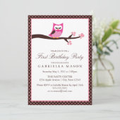 5x7ピンクフクロウ誕生日パーティー招待状 招待状 (スタンド正面)