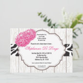 5x7ピンクフラワーゼブラプリントベビーシャワー招待状 招待状 (スタンド正面)