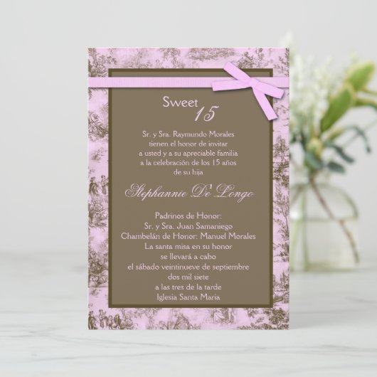 5x7ピンクブラウントゥイルファブリックキンセアニェラ招待状 招待状 (スタンド正面)