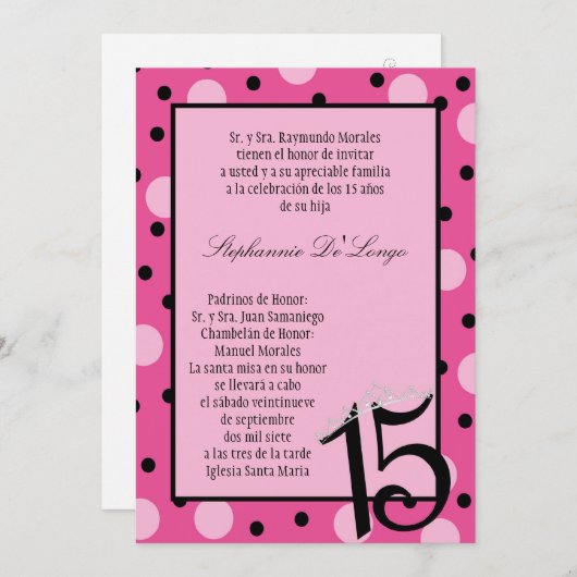 5x7ピンクポルカキンセアニェラパーティの招待状 招待状 (正面/裏面)