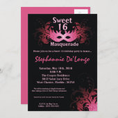 5x7ピンクマスカレードスウィート16誕生日招待状 招待状 (正面/裏面)