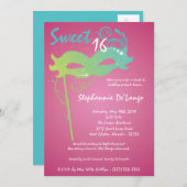 5x7ピンクマスカレードスウィート16誕生日招待状 招待状 (正面/裏面)