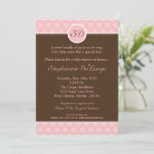 5x7ピンクモノグラム水玉模様ベビーシャワー招待状 招待状 (スタンド正面)