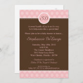 5x7ピンクモノグラム水玉模様ベビーシャワー招待状 招待状 (正面/裏面)