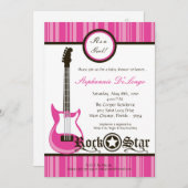5x7ピンクロガーリーックギターベビーシャワー招待状 招待状 (正面/裏面)