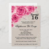 5x7ピンクローズフローラスイート16誕生日招待状 招待状 (正面/裏面)