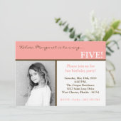 5x7ピンク四角写真誕生日パーティーの招待 招待状 (スタンド正面)