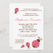 5x7ピンク春レディーバグバースデーパーティーの招待 招待状 (正面/裏面)