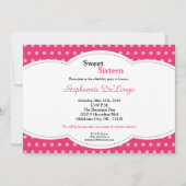 5x7ピンク水玉模様スイート16誕生日招待状 招待状 (正面)